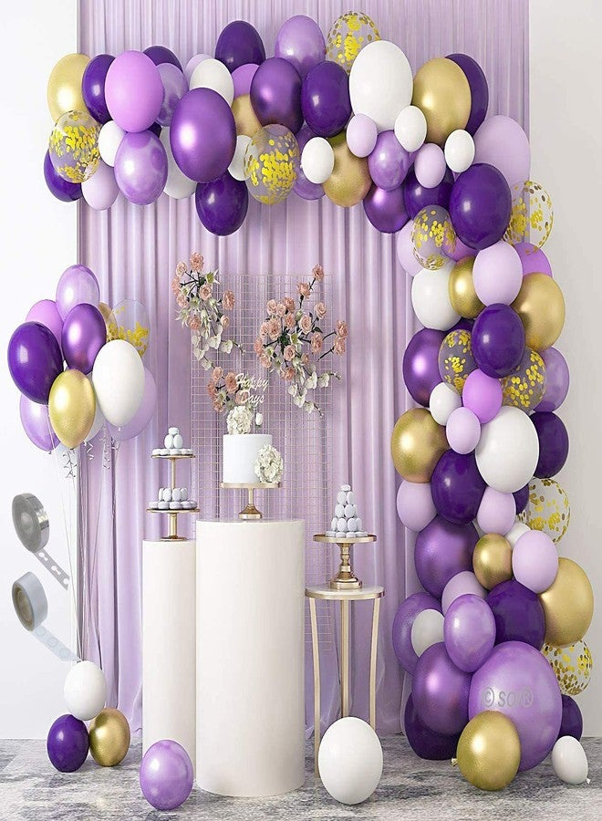 SOI HD Rubber Purple White Gold Theme Metallic & Chrome Confetti Balloons Garland Arch Kit Decoration for Wedding/Bride to be Party/Birthday/Baby Shower Party Decorations (Purple, White, Gold) - Image 1